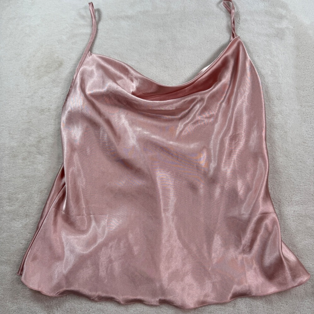 Pink Satin Cowl Neck Camisole Adjustable Straps Blush Tank Top Medium